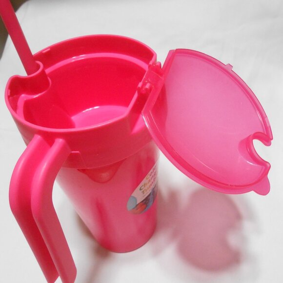 NEW Color Changing 24oz. drink Tumbler that also holds your snacks PINK handle - Picture 1 of 9